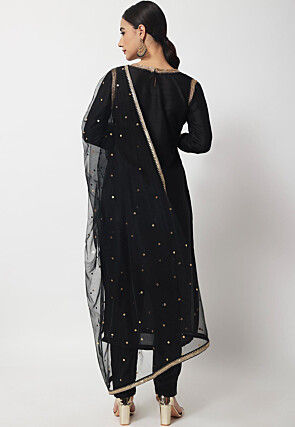 Plain Dupion Silk Pakistani Suit in Black