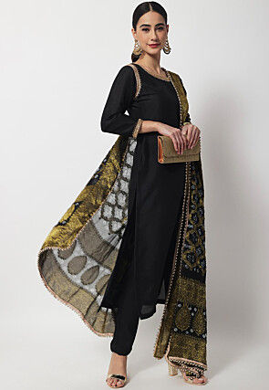 Plain Dupion Silk Pakistani Suit in Black
