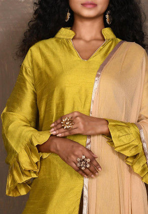 Plain Dupion Silk Pakistani Suit in Olive Green