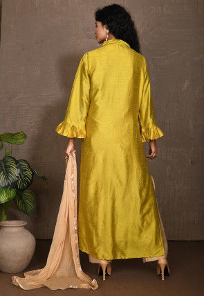 Plain Dupion Silk Pakistani Suit in Olive Green