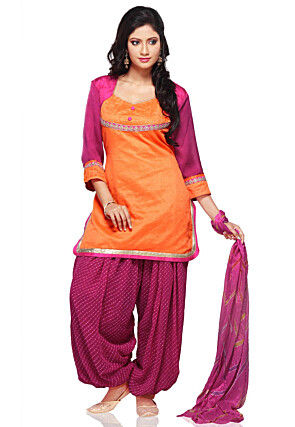 Plain Dupion Silk Punjabi Suit in Orange
