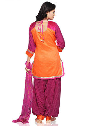 Plain Dupion Silk Punjabi Suit in Orange