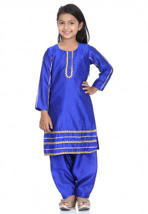 Plain Dupion Silk Punjabi Suit in Royal Blue