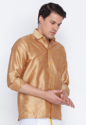 Plain Dupion Silk Shirt in Beige