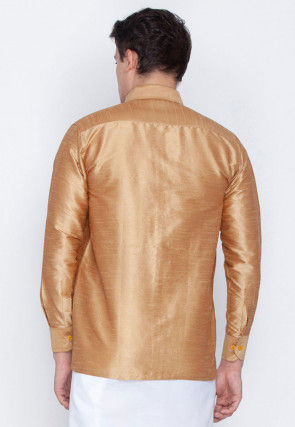 Plain Dupion Silk Shirt in Beige