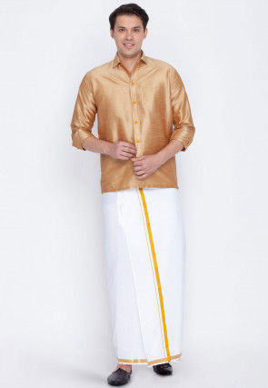 Plain Dupion Silk Shirt in Beige