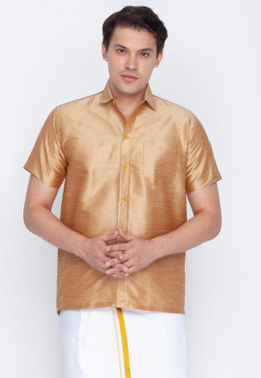 Plain Dupion Silk Shirt in Beige