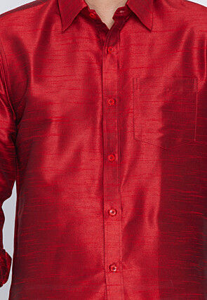 Plain Dupion Silk Shirt in Maroon