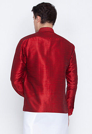 Plain Dupion Silk Shirt in Maroon