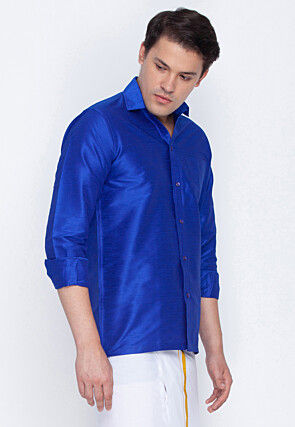 Plain Dupion Silk Shirt in Royal Blue