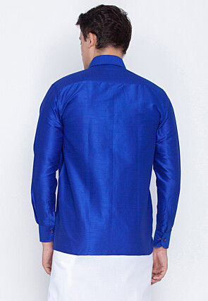 Plain Dupion Silk Shirt in Royal Blue