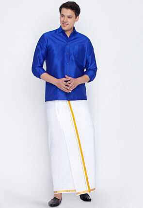 Plain Dupion Silk Shirt in Royal Blue