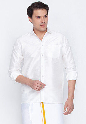 Plain Dupion Silk Shirt in White