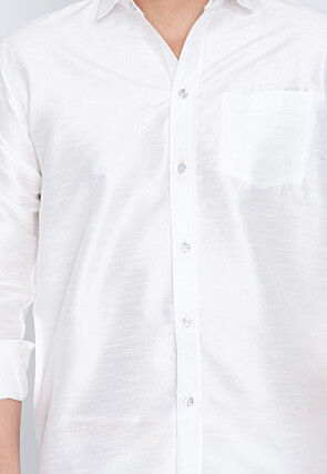 Plain Dupion Silk Shirt in White