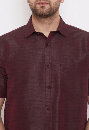 Plain Dupion Silk Shirt in Wine