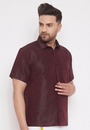 Plain Dupion Silk Shirt in Wine