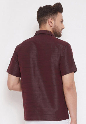Plain Dupion Silk Shirt in Wine