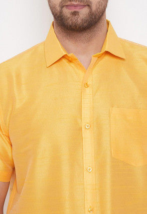 Plain Dupion Silk Shirt in Mustard