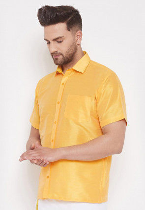 Plain Dupion Silk Shirt in Mustard