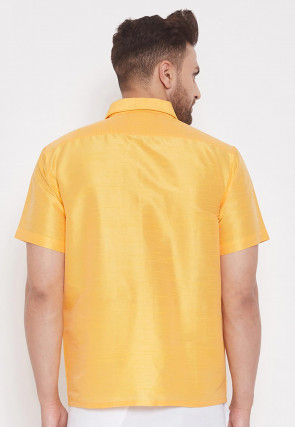 Plain Dupion Silk Shirt in Mustard