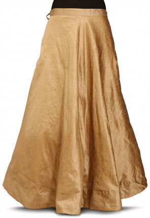 Plain Dupion Silk Skirt in Dark Beige