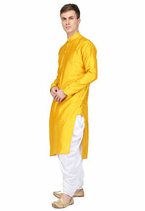Plain Dupion Silk Straight Kurta in Yellow