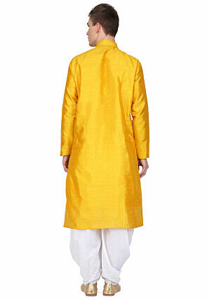 Plain Dupion Silk Straight Kurta in Yellow
