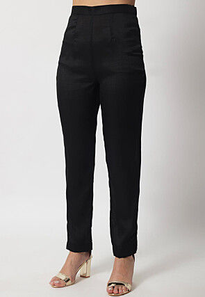 Plain Dupion Silk Straight Kurta Set in Black