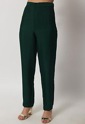 Plain Dupion Silk Straight Kurta Set in Dark Green