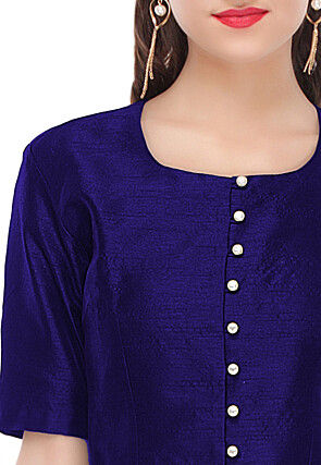 Plain Dupion Silk Top in Dark Blue