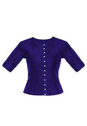 Plain Dupion Silk Top in Dark Blue