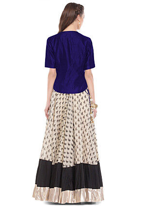 Plain Dupion Silk Top in Dark Blue