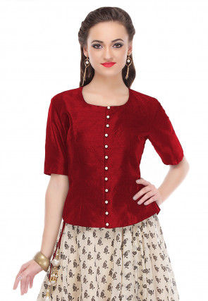 Plain Dupion Silk Top in Maroon
