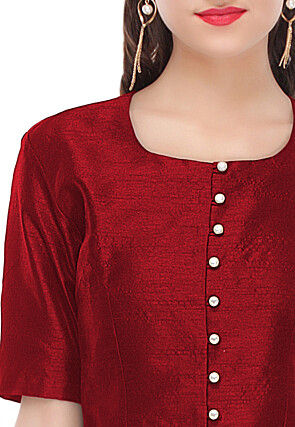 Plain Dupion Silk Top in Maroon