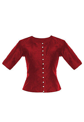 Plain Dupion Silk Top in Maroon