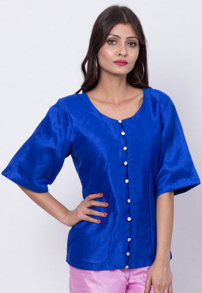 Plain Dupion Silk Top in Royal Blue