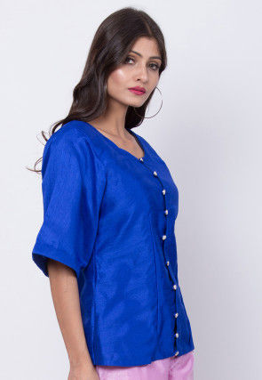 Plain Dupion Silk Top in Royal Blue