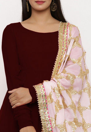 Plain Georgette Abaya Style Suit in Brown