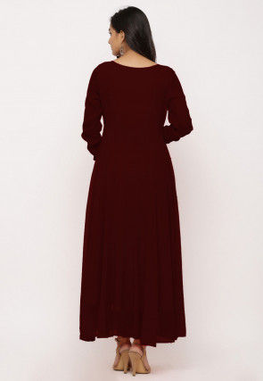 Plain Georgette Abaya Style Suit in Brown