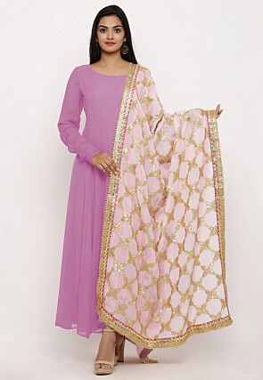 Plain Georgette Abaya Style Suit in Light Purple