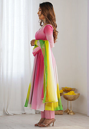 Plain Georgette Anarkali Suit in Multicolor