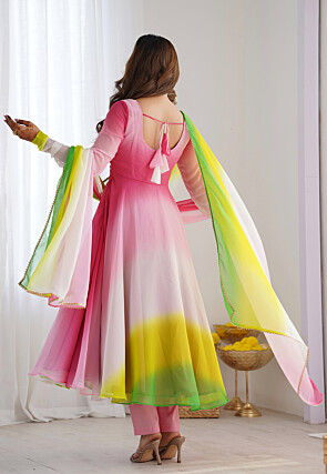 Plain Georgette Anarkali Suit in Multicolor