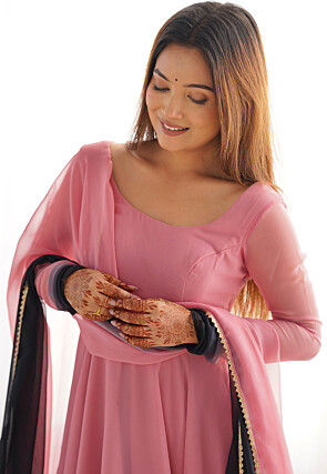Plain Georgette A Line Suit in Pink and Black