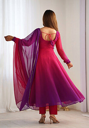 Plain Georgette Anarkali Suit in Pink and Purple