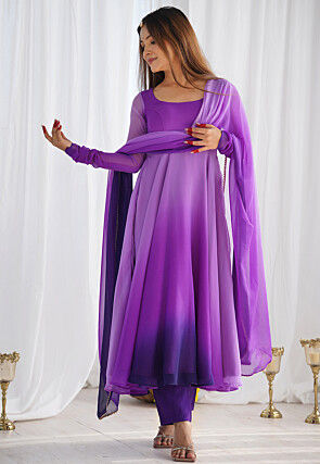 Plain Georgette Anarkali Suit in Purple