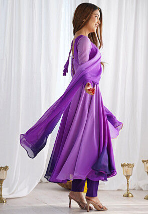 Plain Georgette Anarkali Suit in Purple