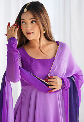 Plain Georgette Anarkali Suit in Purple