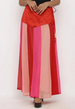 Plain Georgette Panelled Skirt in Multicolor