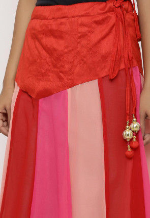 Plain Georgette Panelled Skirt in Multicolor