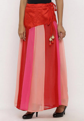 Plain Georgette Panelled Skirt in Multicolor